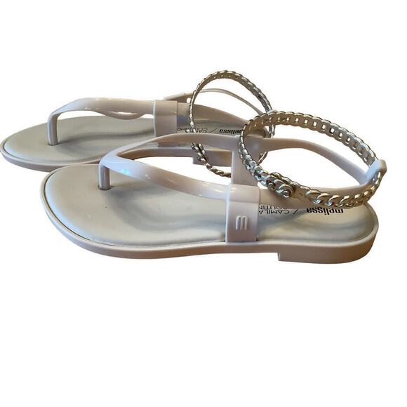 MELISSA/CAMILA COUTINHO CREAM THONG STYLE ANKLE STRAP JELLYS NWOT 8 - Picture 8 of 9